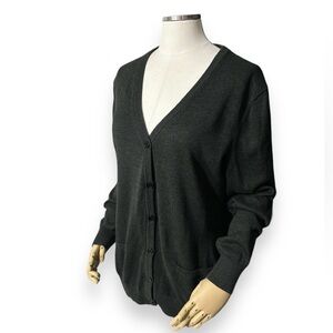 BOSE Grey Cotton Blend V Neck Grandpa Cardigan